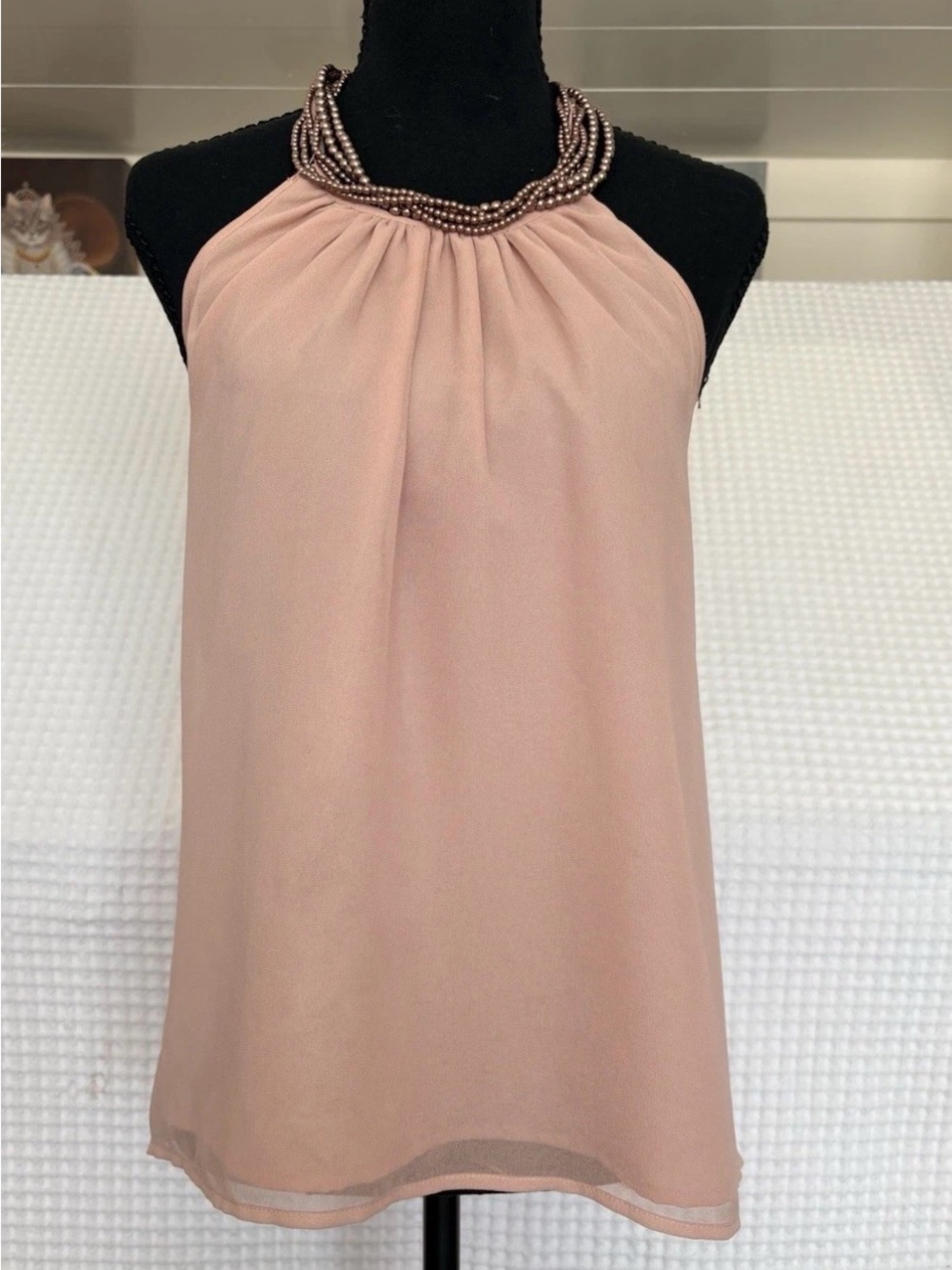 Jennifer Lopez Blush Pink Beaded Halter Dress Top, Party, Girls Night,Date Night